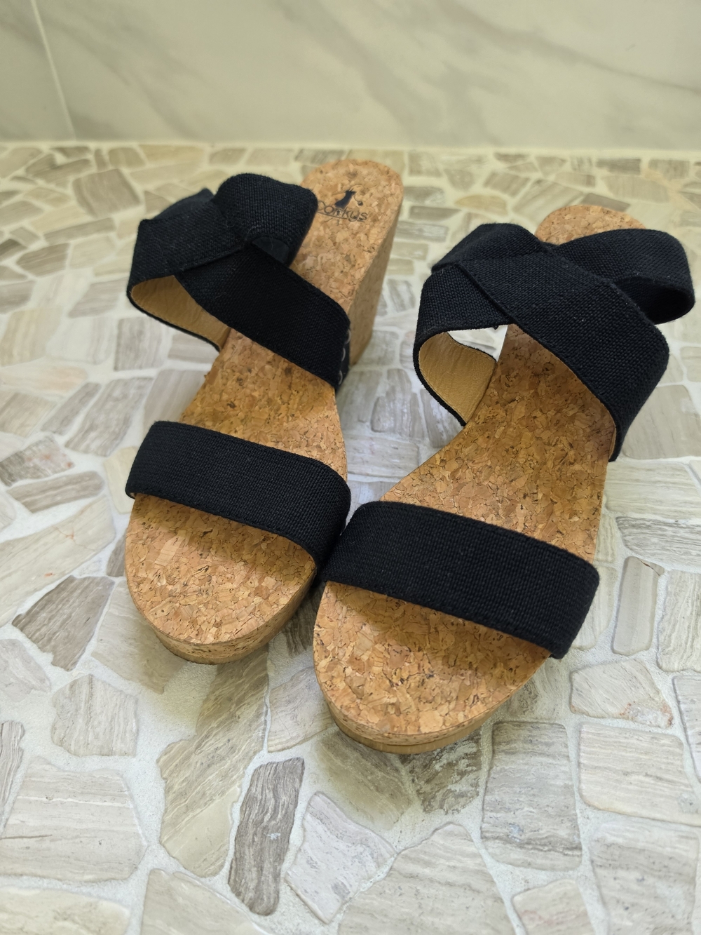 Corkys Black Cork Wedge Slide Sandals